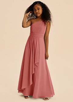 Azazie Skye Junior Abito A-Line in Chiffon Plissettato Rosa Antica image4