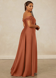 Christian Siriano Bridal for Azazie 1002 Robes de demoiselle d'honneur Robe Trapèze Convertible en Satin extensible Épaule décolletée Rose De Cèdre image15