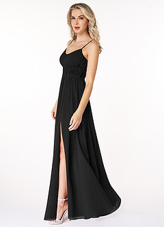 Azazie Yanelie Bridesmaid Dresses Black A-Line Scoop Pleated Chiffon Dress image6