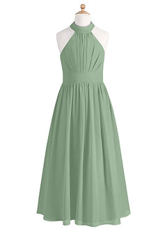 Azazie Iman Junior Matcha A-Line Pleated Chiffon Dress image6