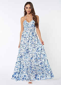Blue Homewood Blue Floral Print Halter Neck Maxi Dress Dresses | Azazie
