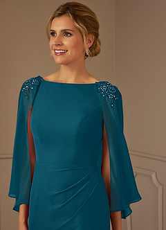 Azazie Carmela Mère de la mariée Robes Robe Fourreau en Mousseline de soie Dentelle Bleu Encre image5