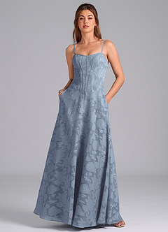 Azazie Stasy Jurken voor bruidsmeisjes Jurk van Bloemen Burn-out met A-Lijn Sweetheart Halslijn Stoffig Blauw image3