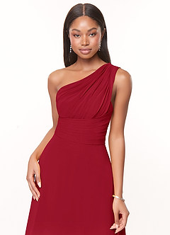 Azazie Ashley Bridesmaid Dresses Scarlet A-Line Ruched Chiffon Dress image5
