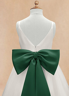 Azazie Lea Flower Girl Dresses Dark Green A-Line Spaghetti Strap Tulle Dress image9