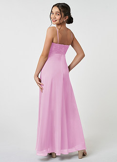 Azazie Sonya Junior Candy Pink A-Line Lace Chiffon Dress image4