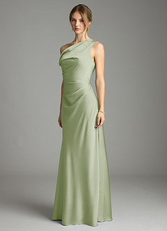 Azazie Emerson Bridesmaid Dresses Dusty Sage Mermaid Off the Shoulder Stretch Satin Dress image4