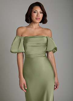Azazie Lea Bridesmaid Dresses Garden Sage Mermaid Off the Shoulder Stretch Satin Convertible Dress image5