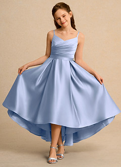 Azazie Sweets Junior Formal vestidos de niña de las flores Vestido de Hielo de Satin Mate de Corte En A con Plisado image4