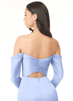 Azazie Hallie Bridesmaid Dresses Ice Sheath Off-The-Shoulder Long Sleeve Stretch Satin Convertible Dress image8