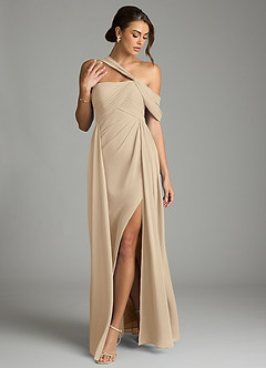 Azazie Kassandra 신부 들러리 드레스 A라인 오프 더 숄더 쉬폰 바닥 길이 드레스 image3