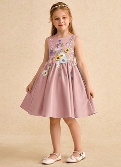 Azazie Prima vestidos de niña de las flores Vestido Oro Rosa de Satin Mate de Corte en A con Lazo image4