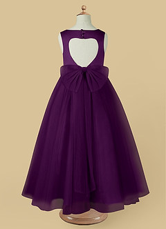 Azazie Muni Flower Girl Dresses Grape A-Line Bow Tulle Dress image3
