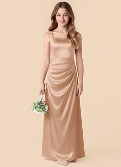 Azazie Renna Junior Vestido de Rosa Inglesa de Satén Elástico de Corte en A con Plisado image1