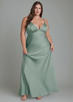 Azazie Stefania Robes de demoiselle d'honneur Robe Trapèze en Satin extensible Sauge D'argent image11