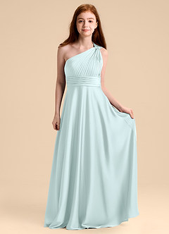 Azazie Charlize Junior Robe Trapèze en Satin extensible Plissée Verre De Mer image4