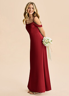 Azazie Lettie Junior A-Linie Schulterfrei Stretch-Satin Kleid Granatapfelrot image1