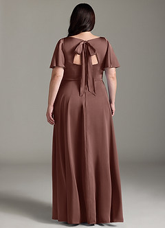 Azazie Kimber Brudtärnklänningar Klänning av A-Line i Stretch Satin Ruched Espresso image8
