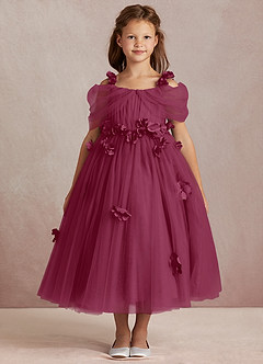 Azazie Shaylee vestidos de niña de las flores Vestido de Mora de Tul de Corte En A con Vestidos sin tirantes image3