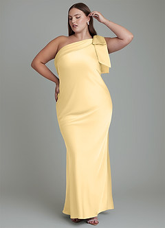 Azazie Yuanna Bridesmaid Dresses Butter Mermaid One Shoulder Stretch Satin Dress image11