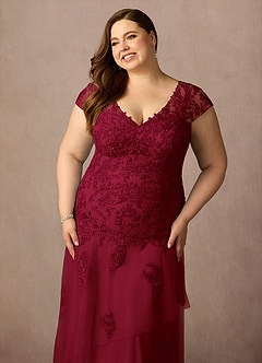 Azazie Romy Mother of the Bride Dresses Burgundy Mermaid V-Neck Sequins Tulle Dress image11