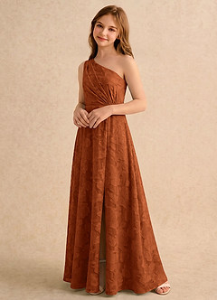 Azazie Pudles Girls Formal Flower Girl Klänningar Klänning A-linje i Blommig Utbrändhet One-shoulder image5