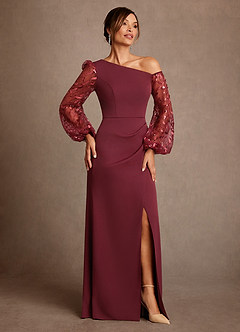 Azazie Cathleen Mother of the Bride Dresses Cabernet Sheath Lace Dress image4