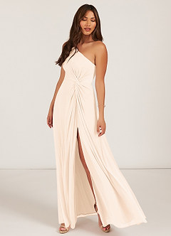 Azazie Brooke Jurken voor bruidsmeisjes Jurk van Mesh met A-Lijn One-Shoulder Parel Roze image1