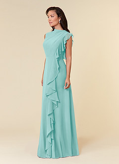 Azazie Narine Mother of the Bride Dresses Aqua A-Line High Neckline Pleated Chiffon Dress image2