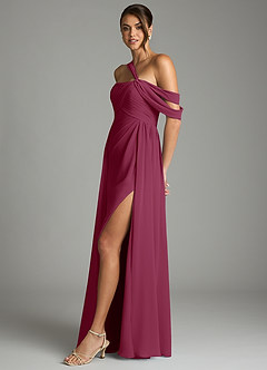 Azazie Kassandra Bridesmaid Dresses Mulberry A-Line Off the Shoulder Chiffon Dress image4