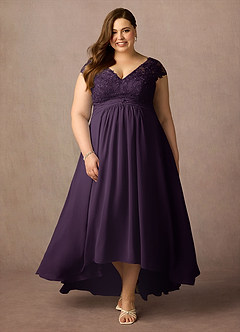 Azazie Irmeli Mother of the Bride Dresses Plum A-Line Lace Chiffon Dress image7
