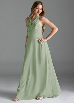 Azazie Tessie Junior Dusty Sage A-Line Pleated Chiffon Dress image3