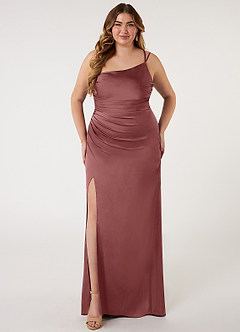Azazie Eren Brautjungfernkleider Meerjungfrau-Linie One-Shoulder Stretch-Satin Kleid Amethyst image6