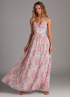 Azazie Zeya Bridesmaid Dresses Abstract Watercolor Floral A-Line V-Neck Pleated Chiffon Dress image1