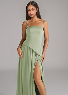 Azazie Adeline Robes de demoiselle d'honneur Robe Trapèze Convertible en Satin extensible Sans bretelle Vert Sauge image2