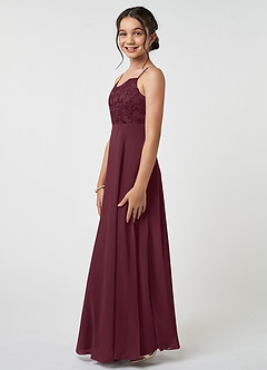 Azazie Sonya Junior Linia A Koronka Szyfon Długość podłogi Młodsza druhna Sukienka image3