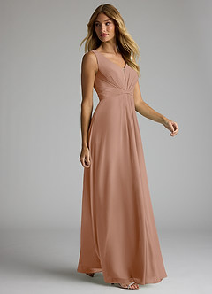 Azazie Gina Abiti da Damigella Abito A-Line in Chiffon con Scollo a V a Pieghe Champagne Rosa image4