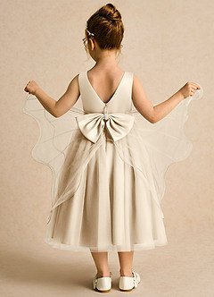 Azazie Pear Flower Girl Dresses Champagne Ball-Gown Bow Tulle Dress image3