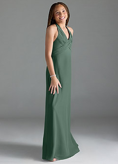 Azazie Tessie Junior Sea Moss A-Line Pleated Chiffon Dress image4