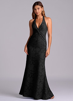 Azazie Valerie Final Sale Black Mermaid Pleated Floral Burnout Dress image3