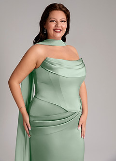 Azazie Sorrel Vestidos de damas de honor Vestido de Agave de Satén Elástico de Corte Sirena Convertible con Sin tirantes image10