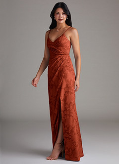 Azazie Maci Bridesmaid Dresses Auburn Sheath Pleated Floral Burnout Dress image3