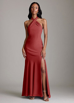 Azazie Lorena Bridesmaid Dresses Rust Mermaid Pleated Chiffon Dress image1
