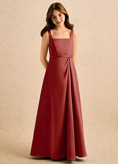 Azazie Emiko Girls Formal Abiti da Ragazza di Fiori Abito A-Line in Raso Opaco Plissettato Terracotta image1