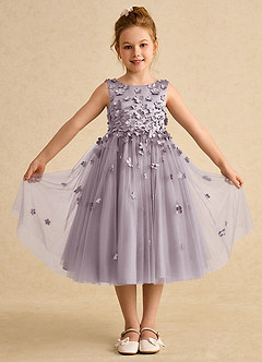 Azazie Lana Blumenmädchenkleider A-Linie ärmellos Matte Satin Kleid Dämmerung image1