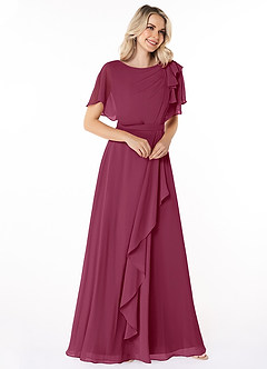 Azazie Aaliyah Modest Bridesmaid Dresses A-Line Scoop Pleated Chiffon Floor-Length Dress image3