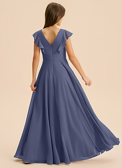 Azazie Anysa Junior Robe Trapèze en Mousseline de soie Rayé Bleu Orageux image2