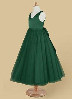 Azazie Marybell Flower Girl Dresses Dark Green A-Line Bow Tulle Dress image7