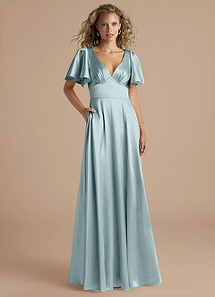 Azazie Kimber Bridesmaid Dresses Mist A-Line Ruched Metallic Satin Dress image1
