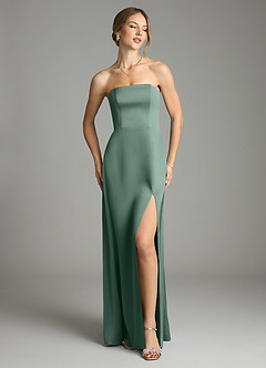 Azazie Wren Bridesmaid Dresses Eucalyptus A-Line Strapless Stretch Satin Convertible Dress image2